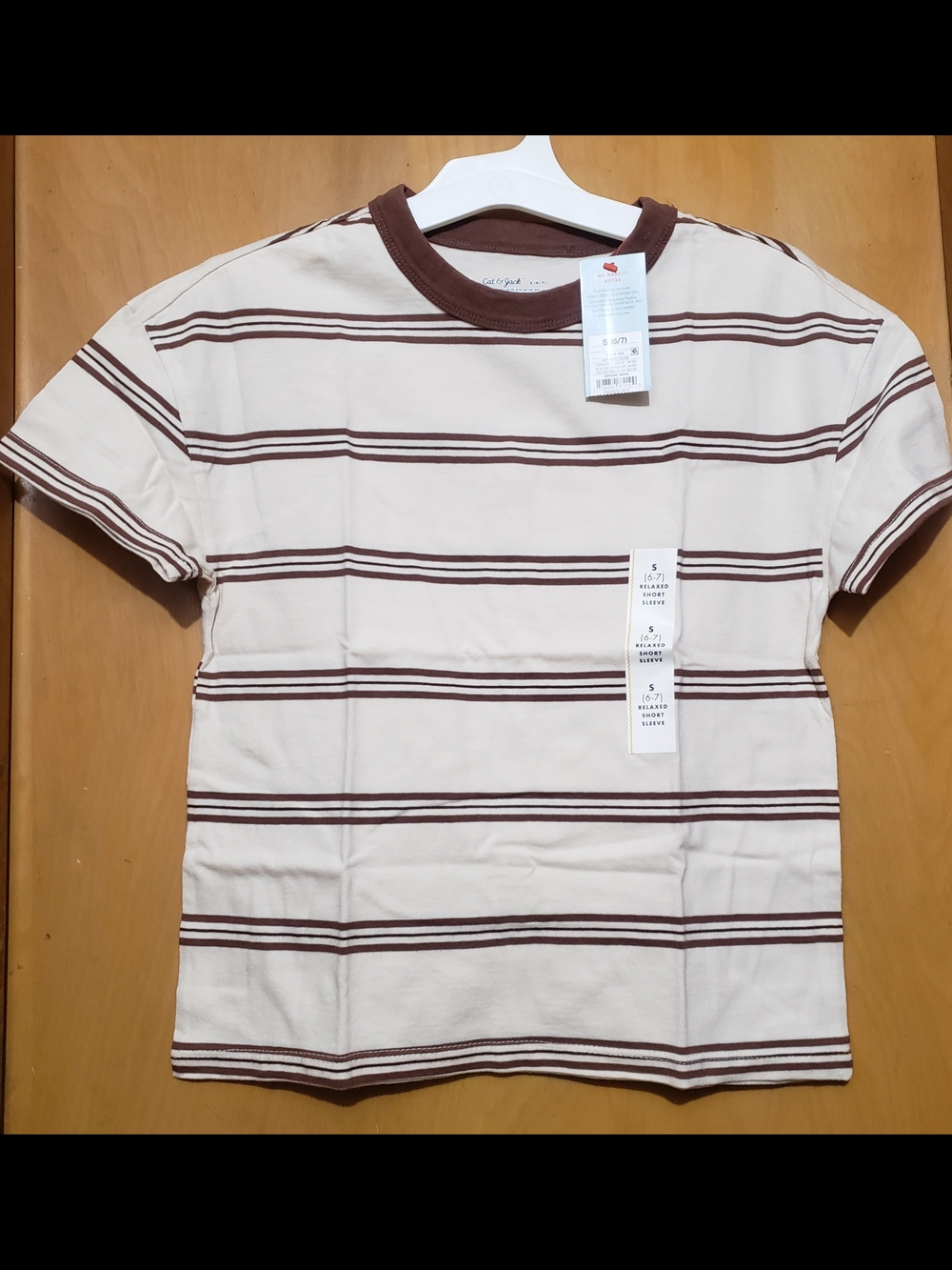 Cat & Jack Cream and Brown Striped Short Sleeve Tee